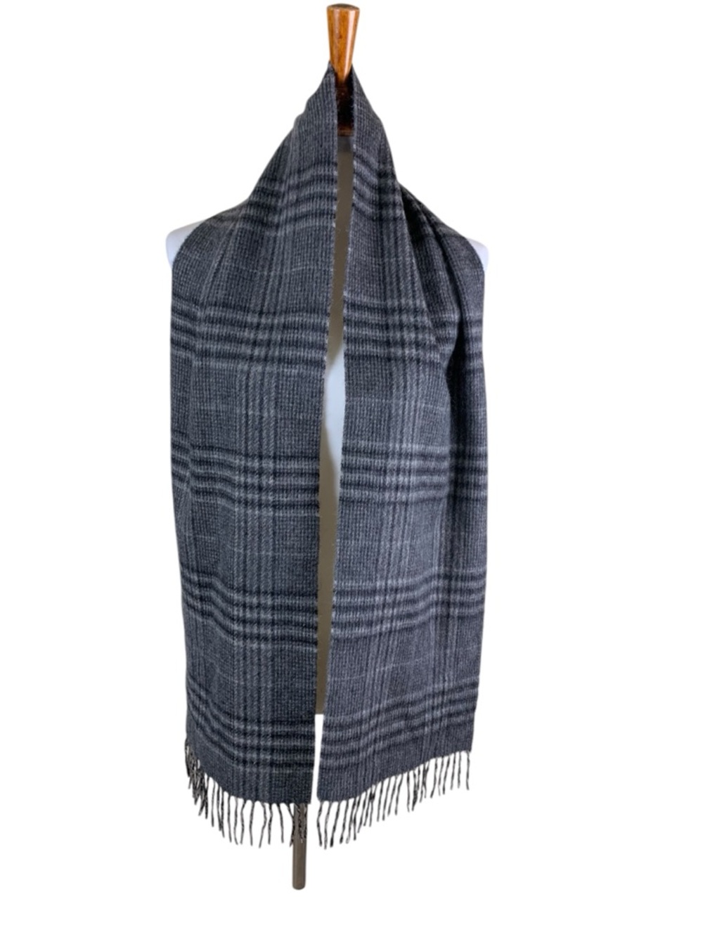 Gray Plaid 100% Cashmere Scarf Fringe Soft Luxury Winter Wrap